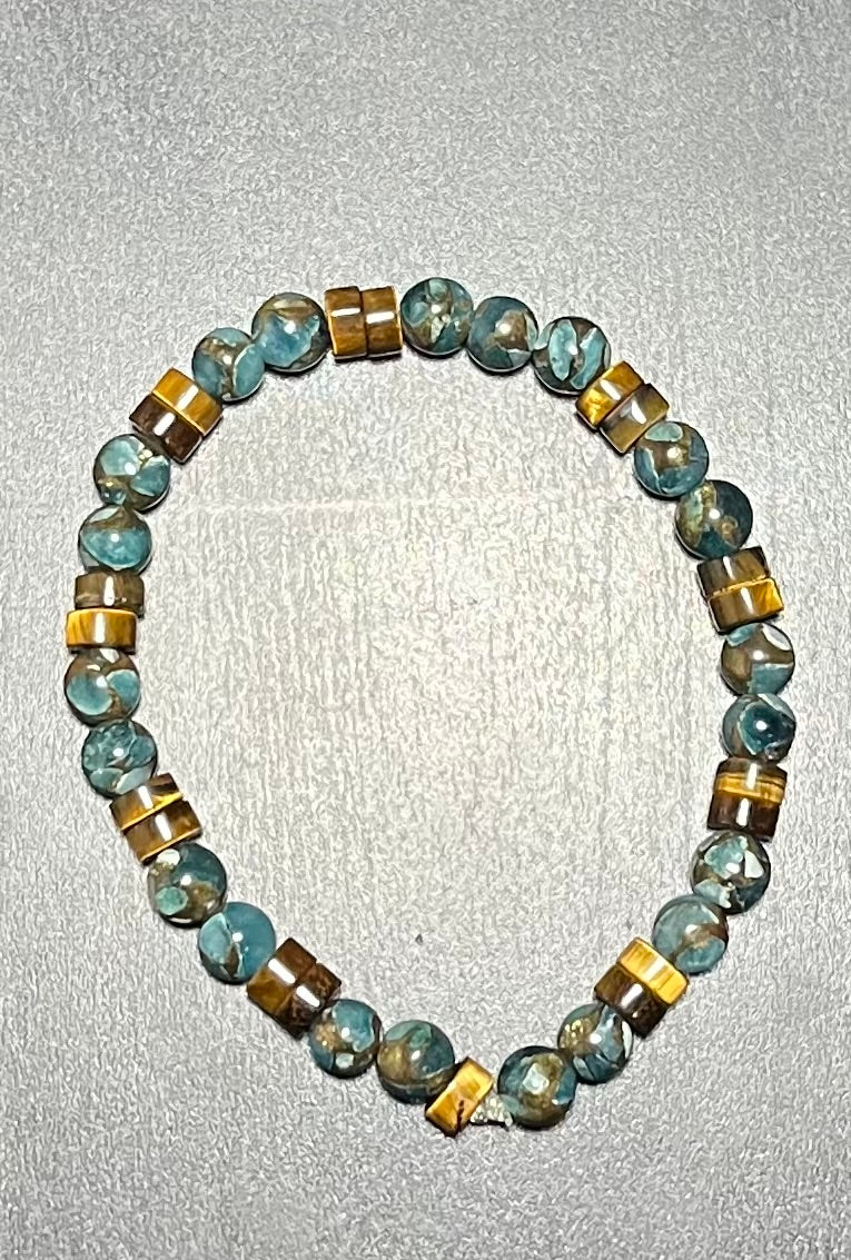Amethyst, dyed quartz, jasper, tiger’s eye stone bracelet set