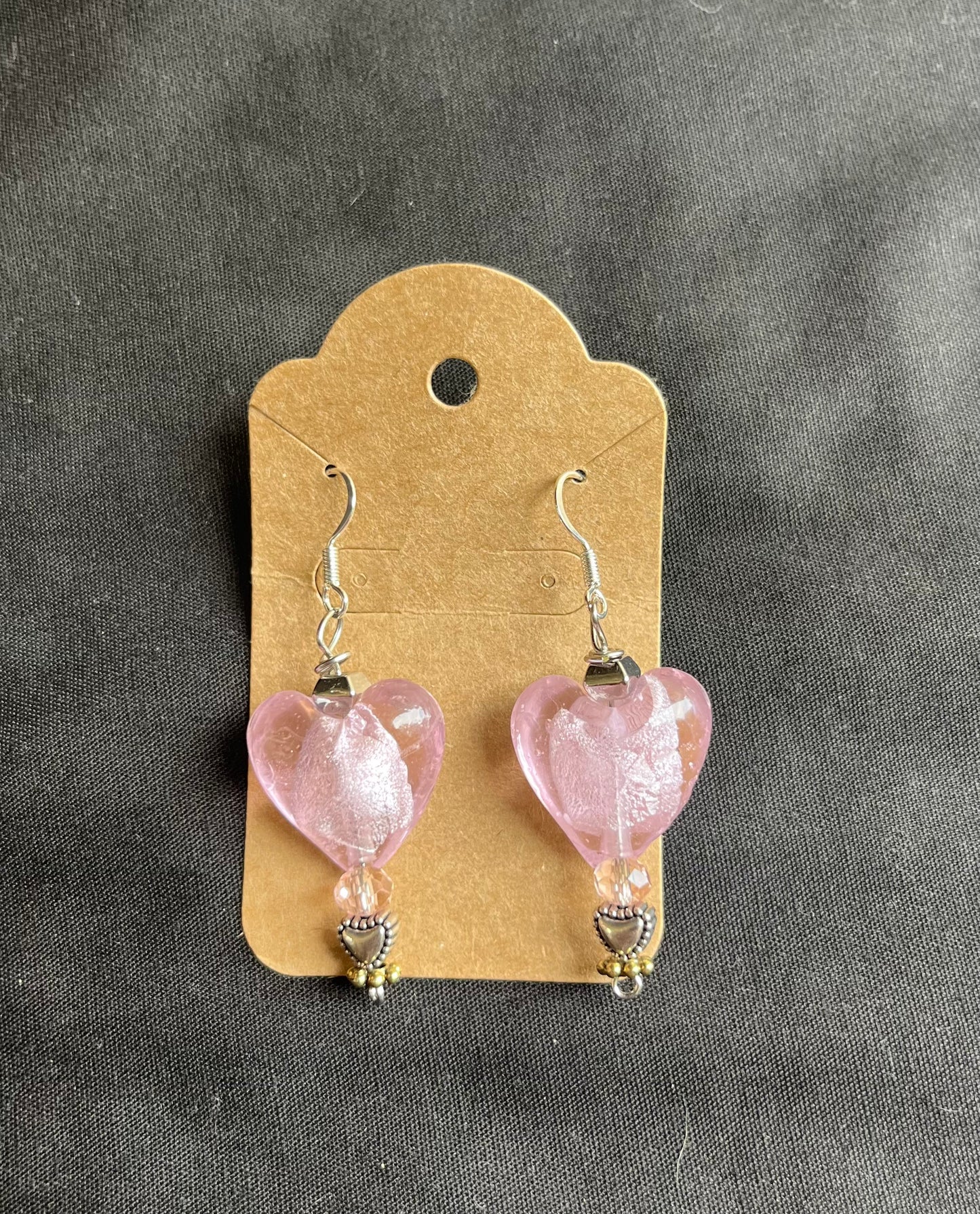 Pink glass heart earrings
