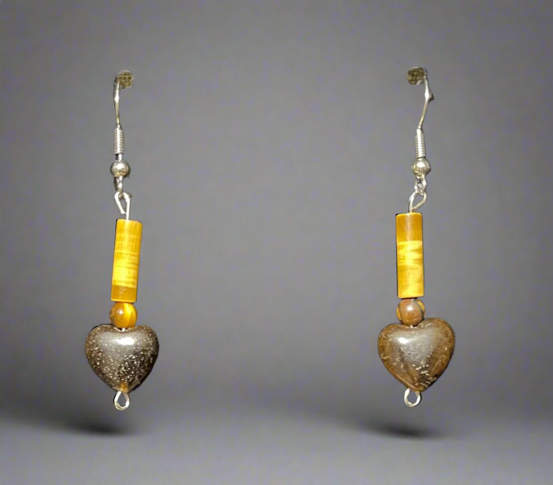 Heart shaped tiger’s eye earrings