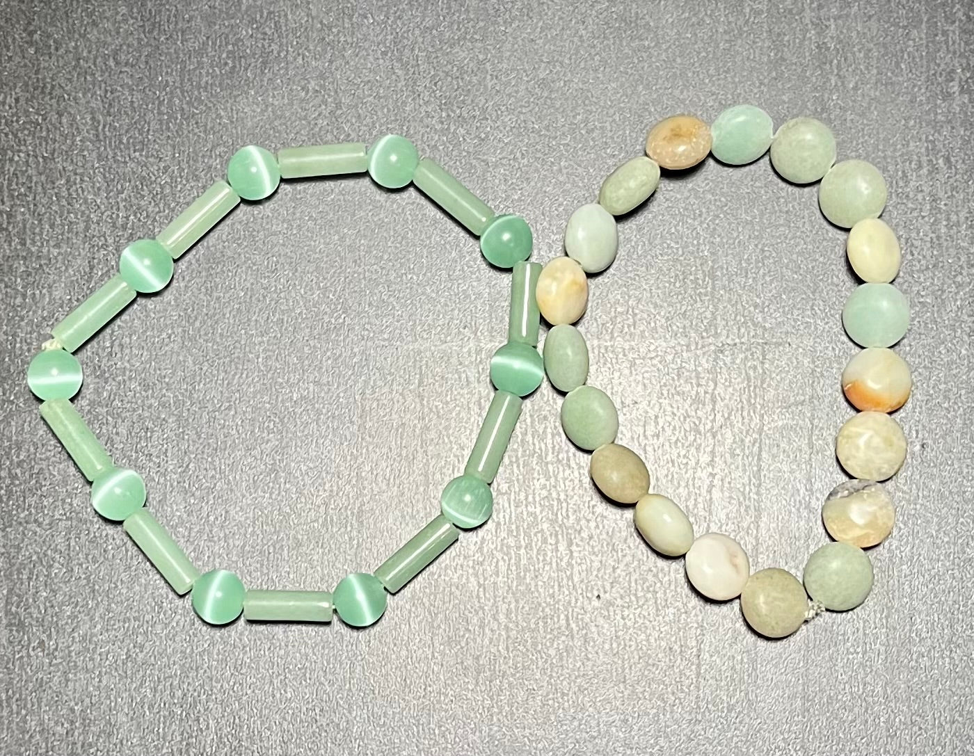 Green aventurine, cat’s eye, & amazonite stone bracelet set