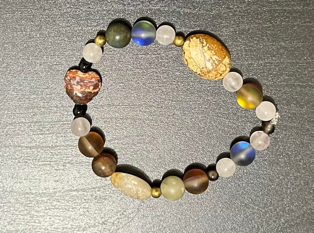 Leopard jasper heart with mixed stones bracelet