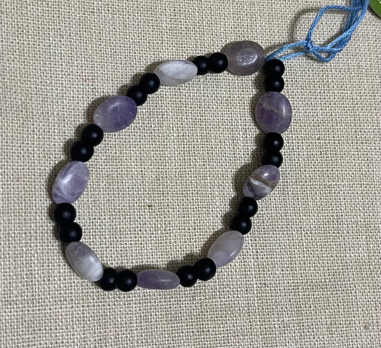Amethyst and black glass bracelet