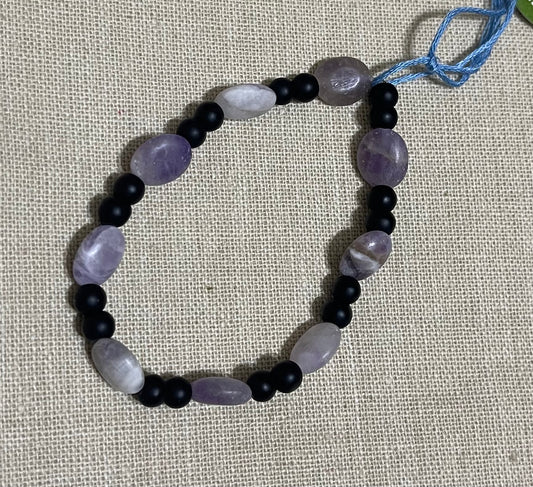 Amethyst and black glass bracelet