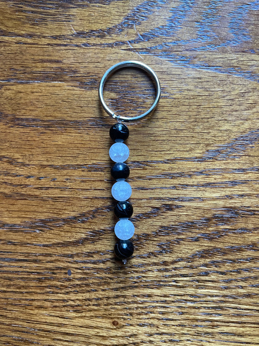 Crackle quartz & black jasper keychain