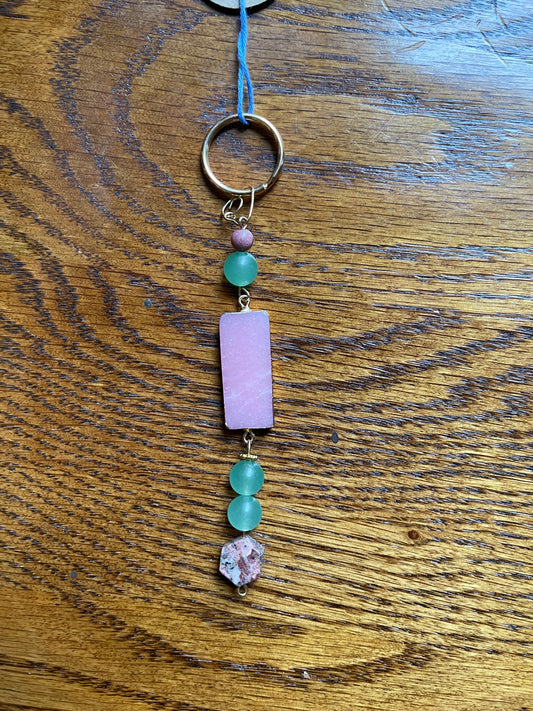 pink and green stone keychain