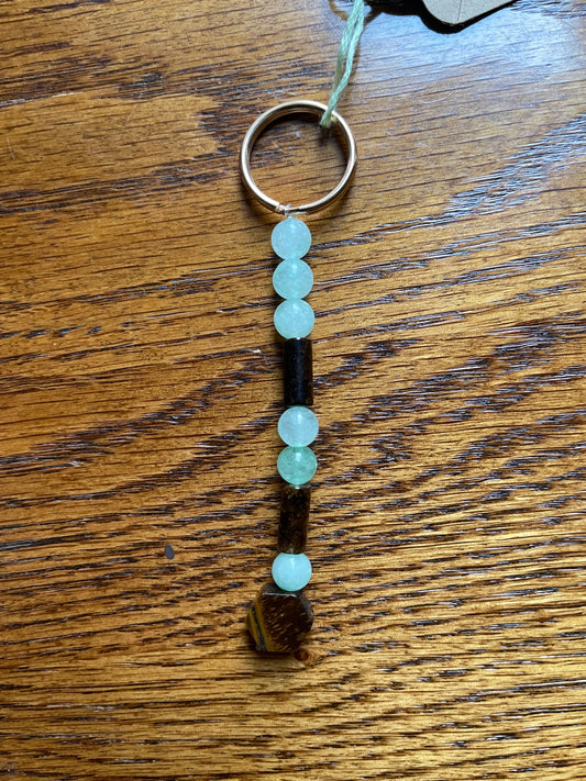 Dyed quartz & tigers eye keychain