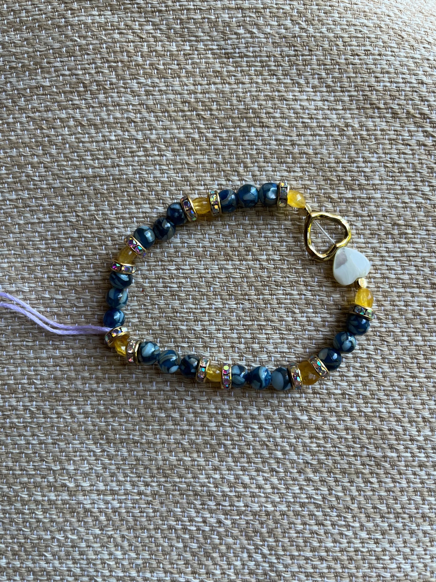 Citrine stone with white shell heart & shell blue stone beads