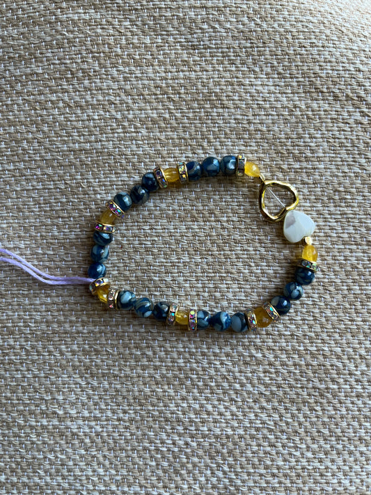 Citrine stone with white shell heart & shell blue stone beads