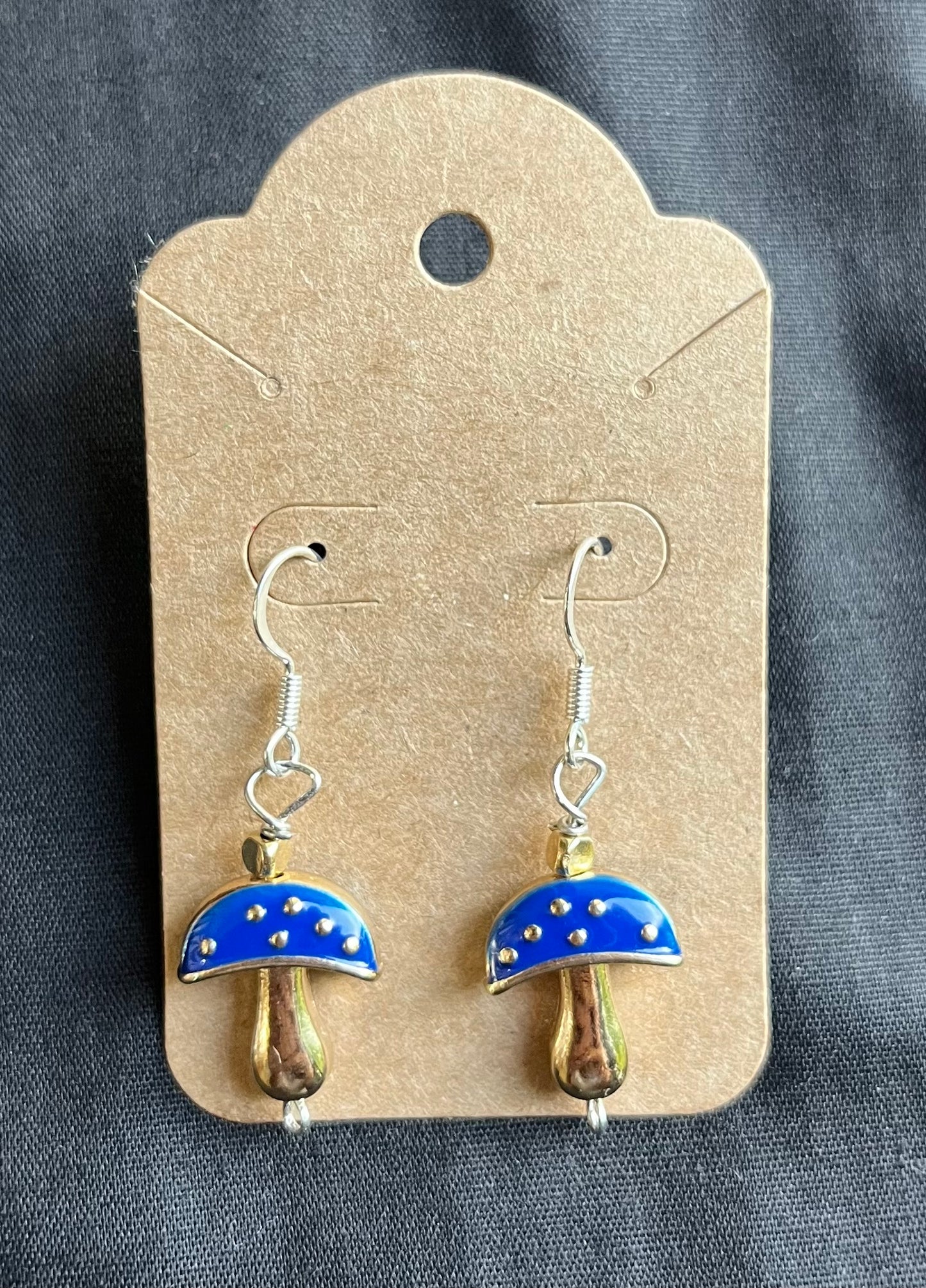 Blue & gold mushroom earrings