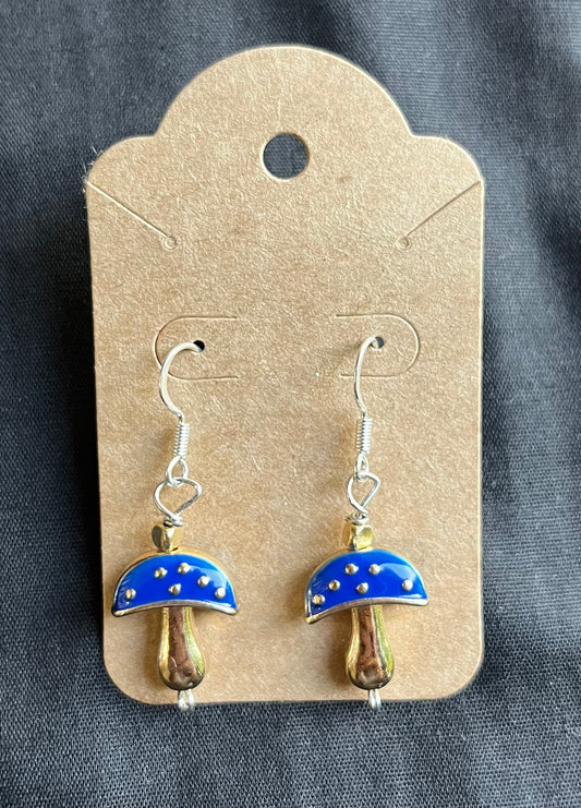 Blue & gold mushroom earrings