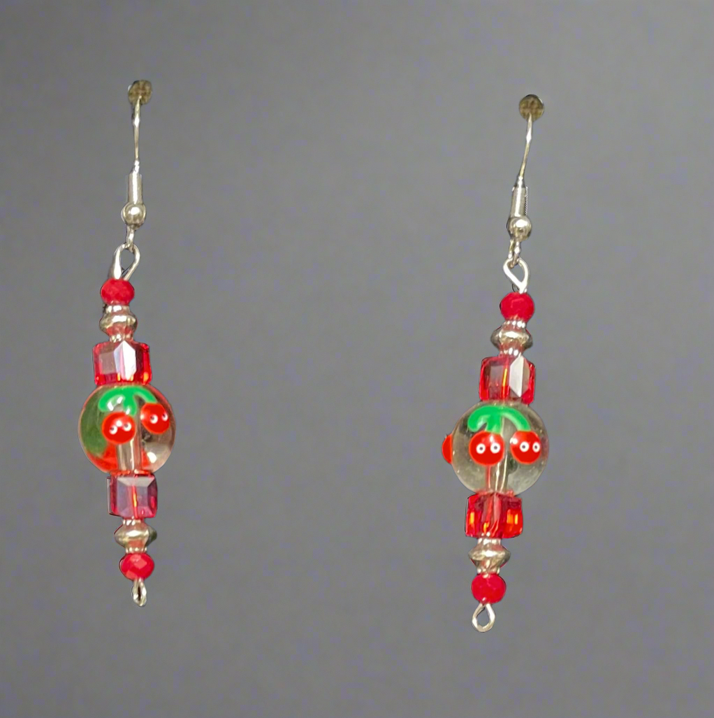 Red glass bead earrings