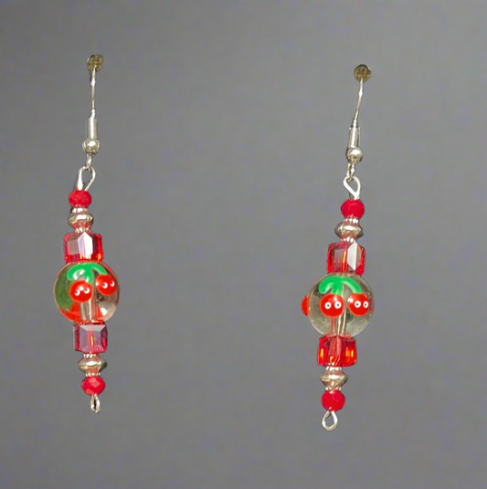 Red glass bead earrings