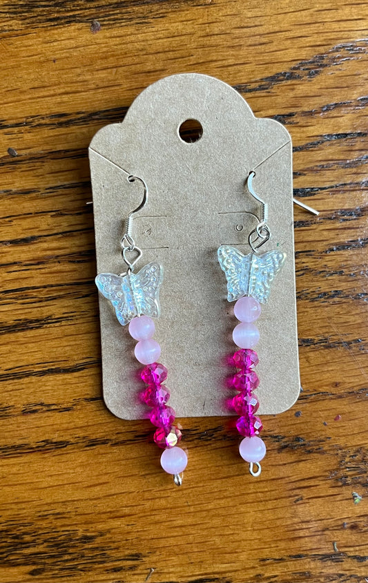 Pink butterfly earrings