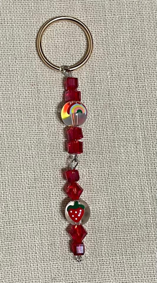 Red glass bead keychain