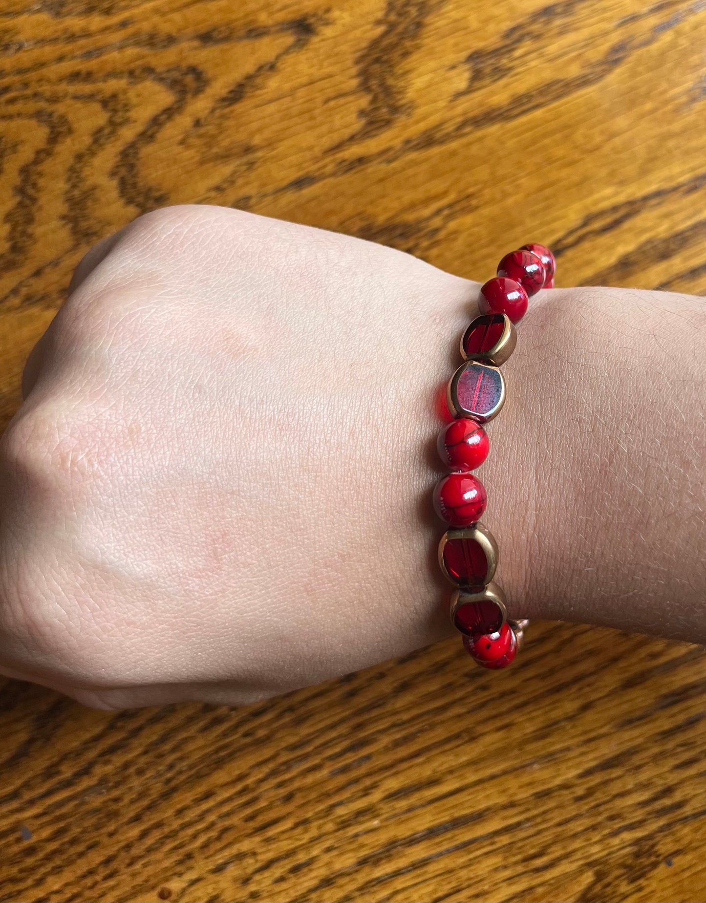 Red dyed glass quartz bracelet