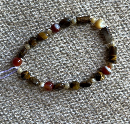Pearl with Orange Agate & tiger’s eye stone bracelet