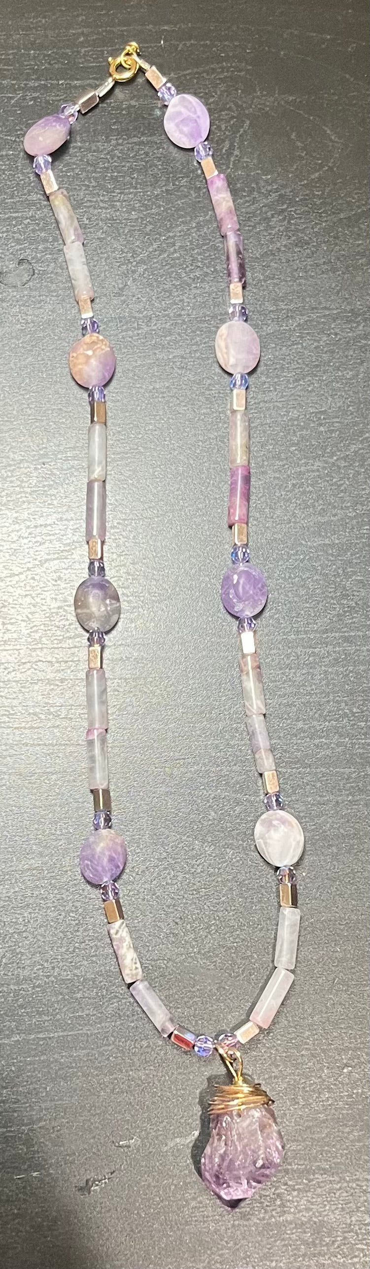 Amethyst, Hematite and Czech crystal one of a kind handmade necklace!