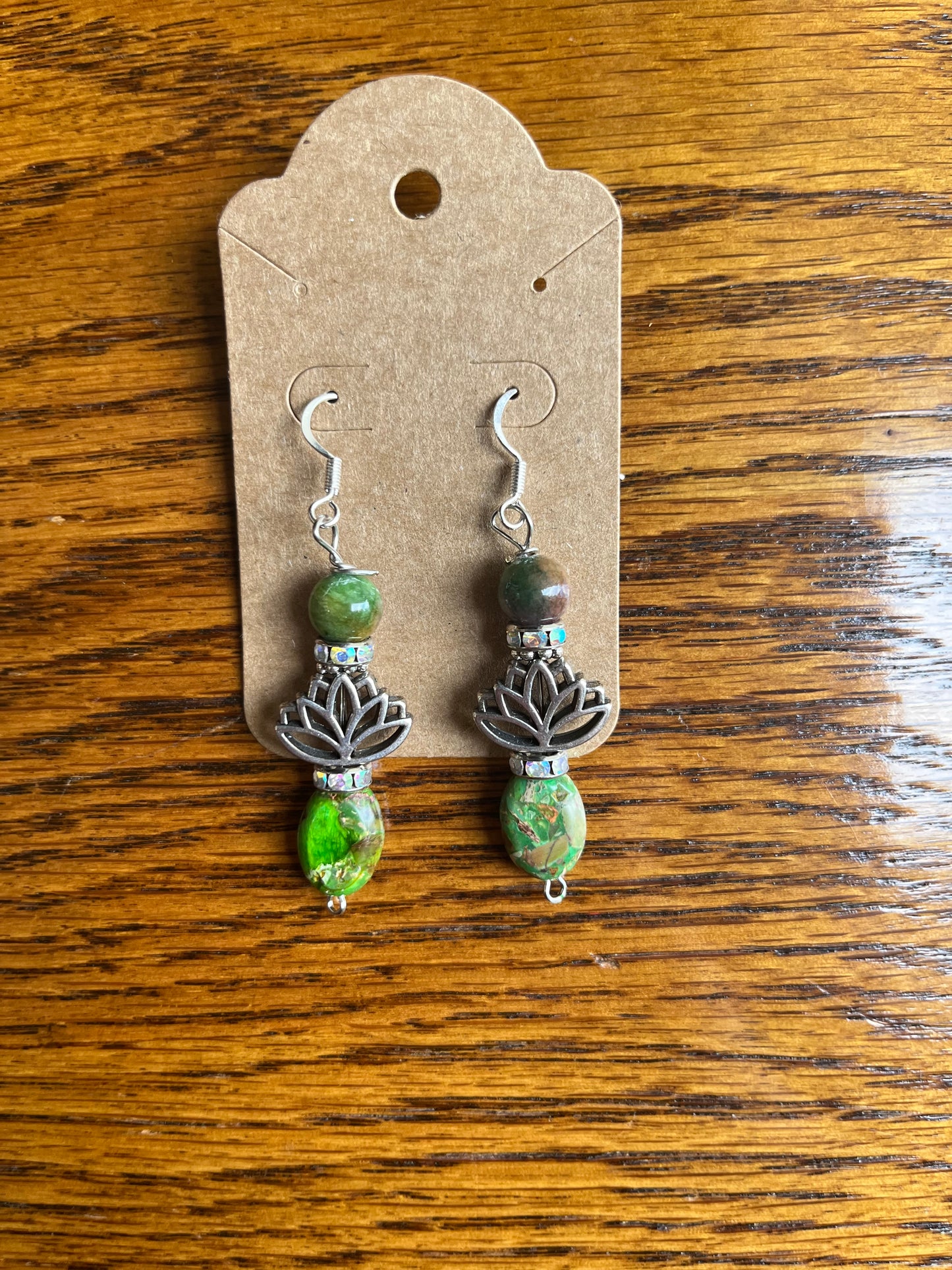 Imperial jasper & lotus flower earrings