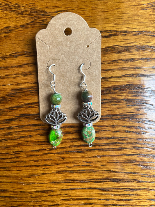 Imperial jasper & lotus flower earrings