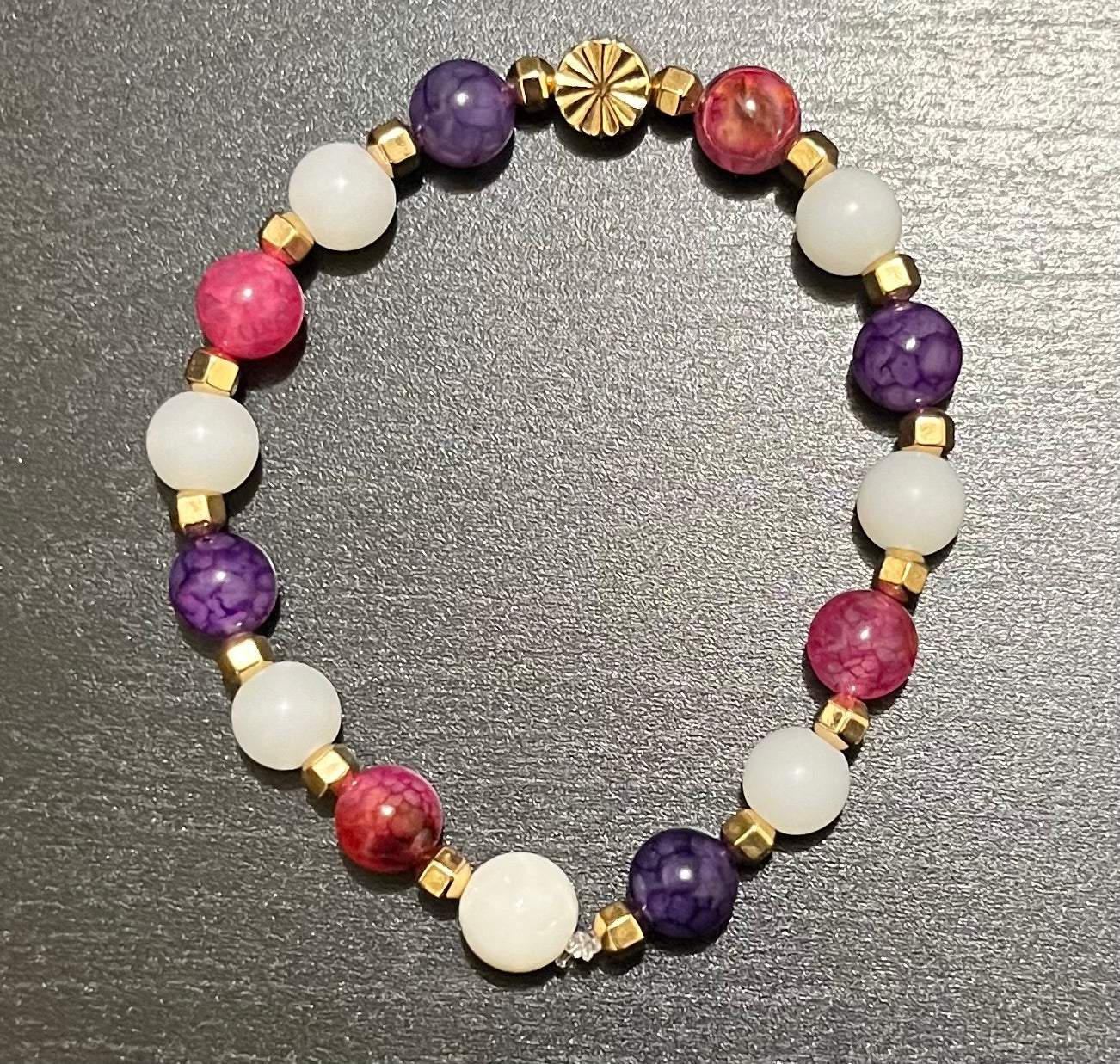 Pink & purple dyed agate stone bracelet