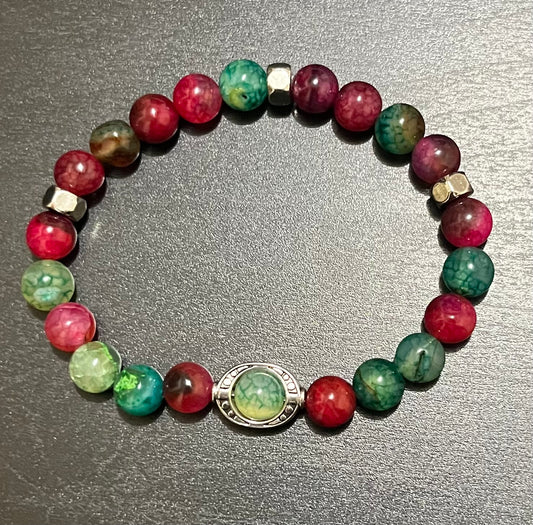 Green & pink dyed agate stone bracelet
