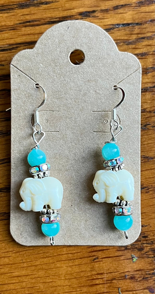 Dyed aqua quartz & white stone earrings