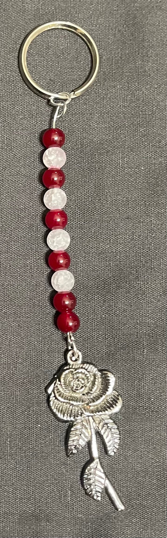Crackle quartz & red glass keychain
