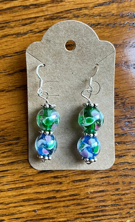 Green & blue lampwork glass earrings