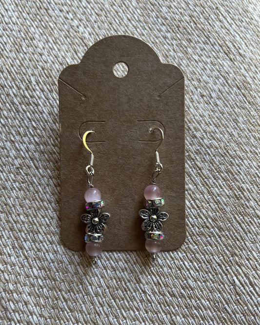 Pink cat’s eye flower earrings