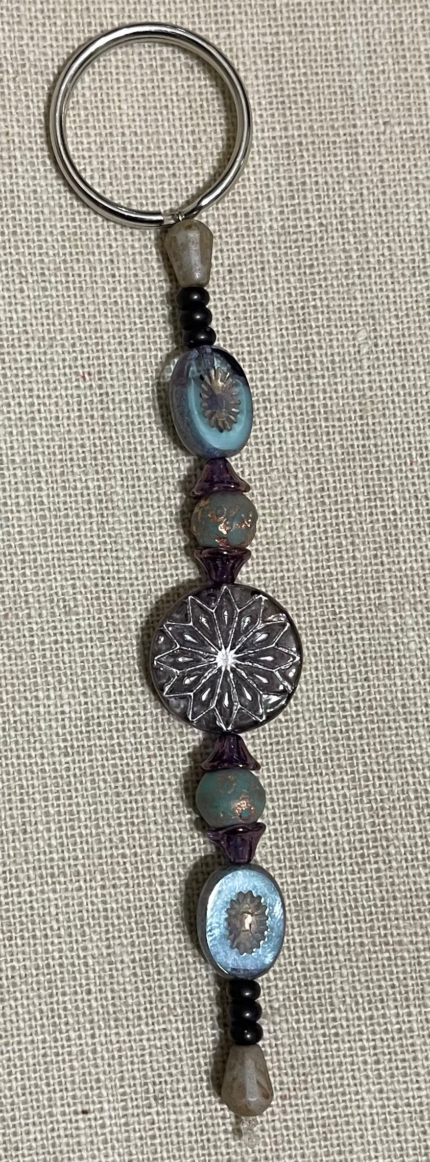 Blue Czech glass keychain