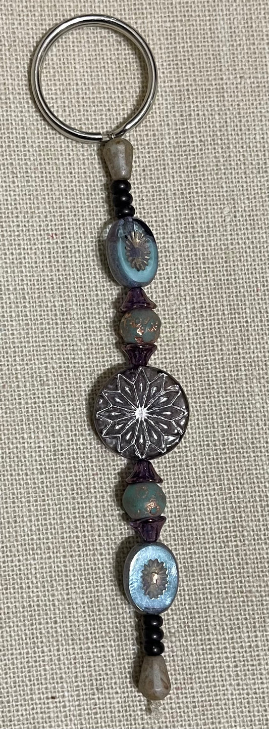 Blue Czech glass keychain