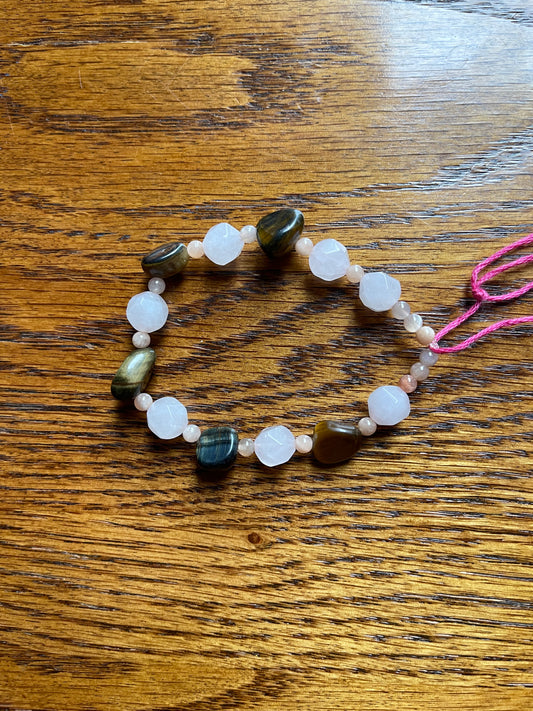 Rose quartz, sunstone, and tiger’s eye bracelet