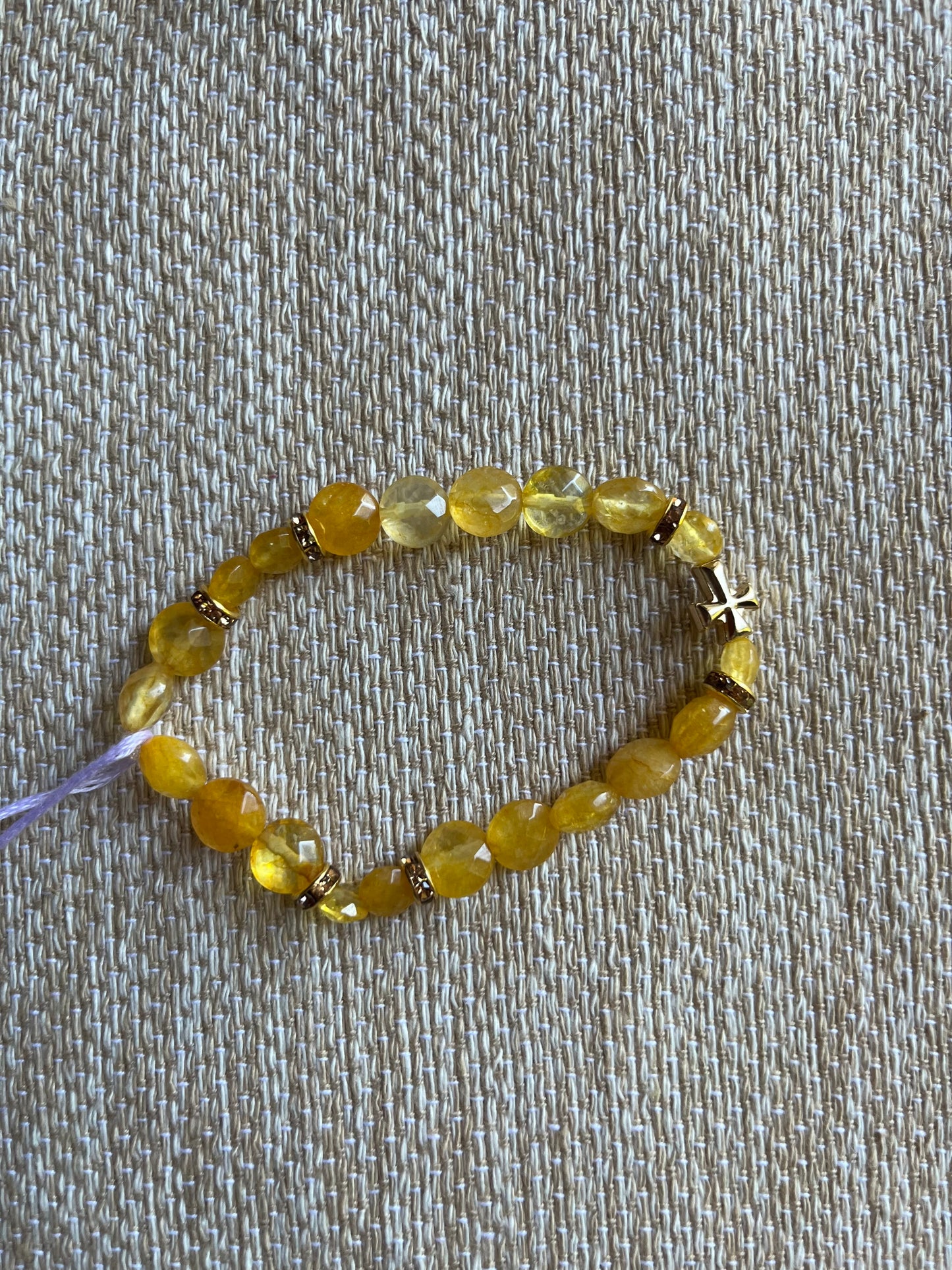 Yellow citrine stone bracelet with cross