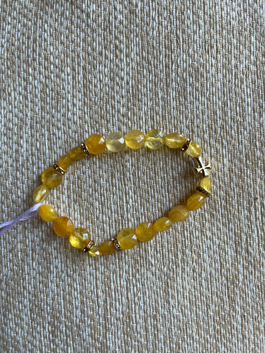 Yellow citrine stone bracelet with cross