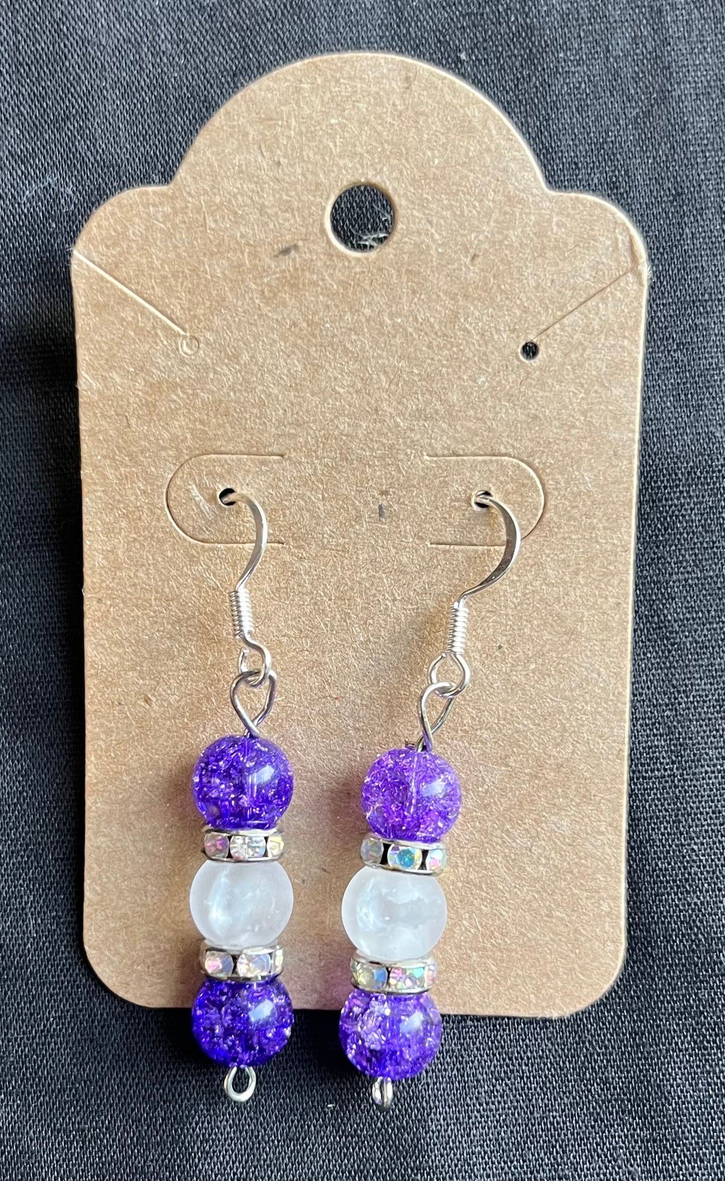 Purple & white dyed quartz earrings