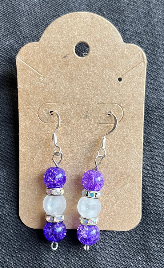Purple & white dyed quartz earrings