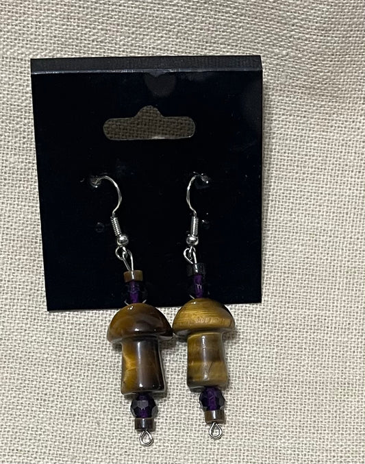Mushroom shaped tiger’s eye earrings