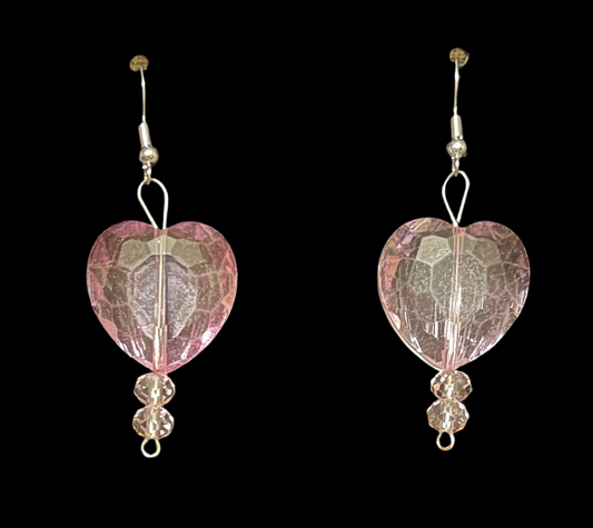 Pink glass heart earrings