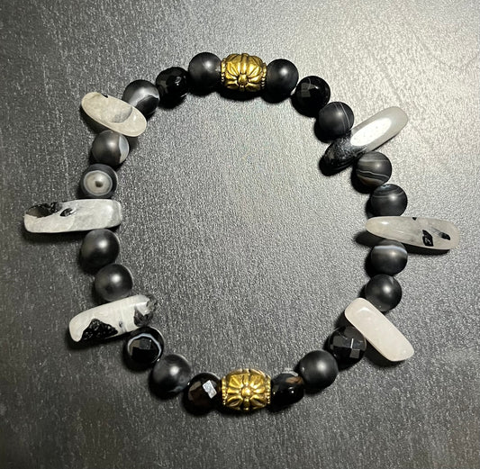 Black & white agate stone bracelet