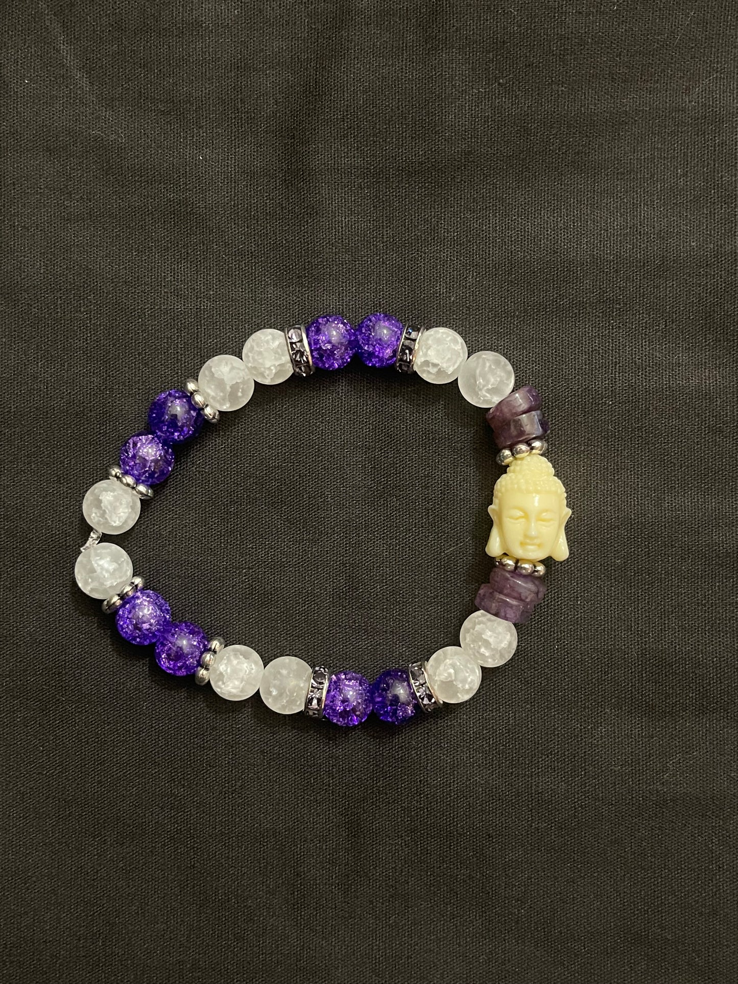 Purple quartz with crackle agate & dyed agate stone bracelet with white buddha stone