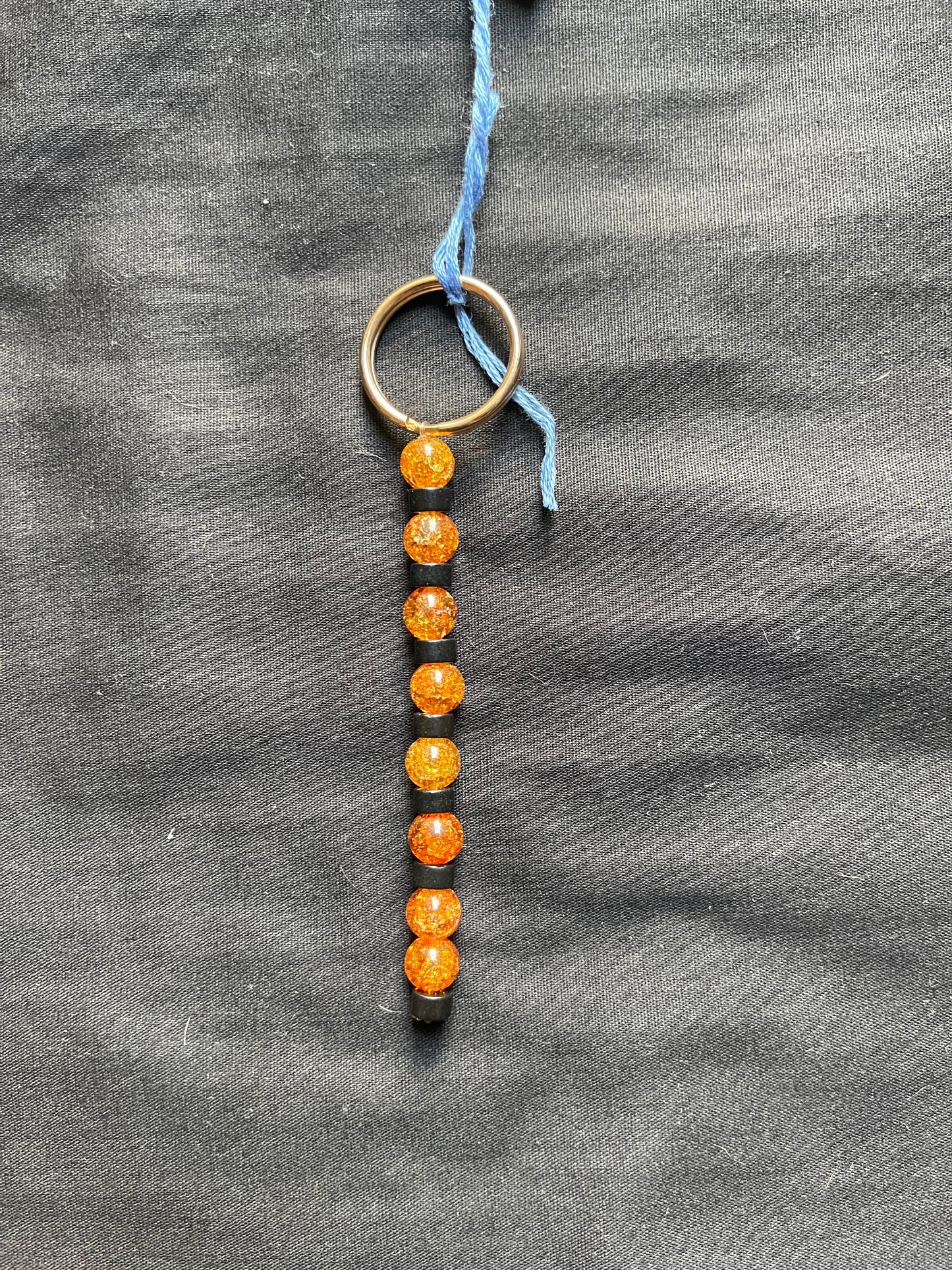 Dyed crackle quartz & black jasper keychain