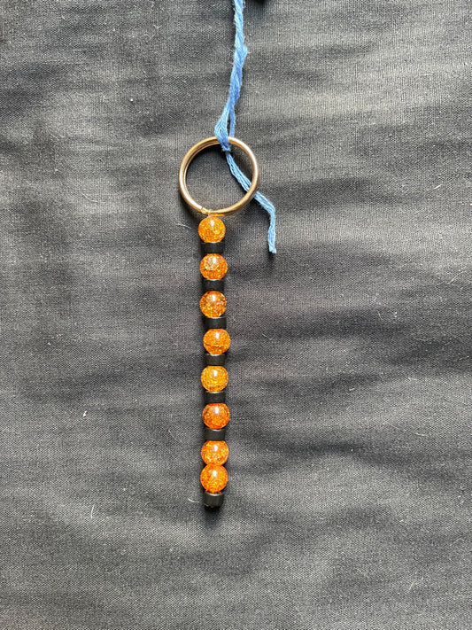 Dyed crackle quartz & black jasper keychain