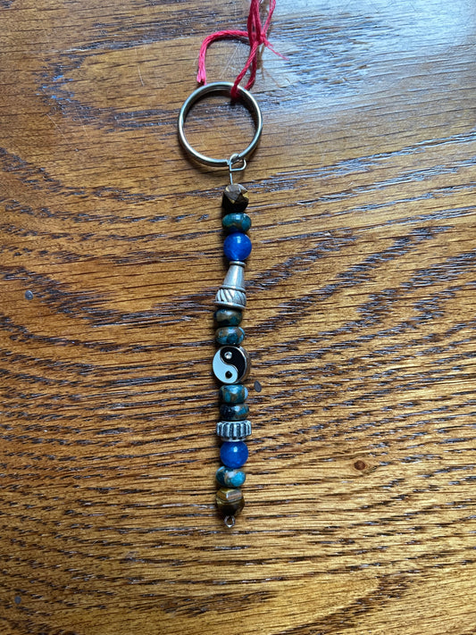 Crackle agate, tiger’s eye, & imperial jasper keychain
