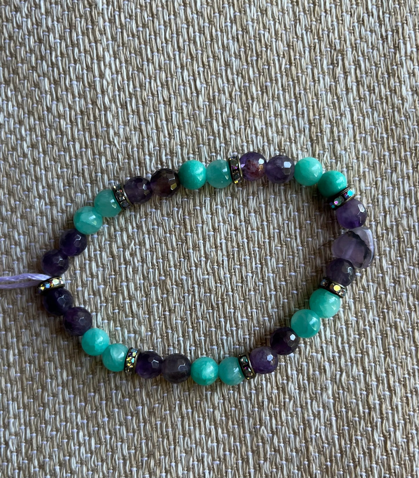Amethyst & aqua quartz stone bracelet with amethyst heart