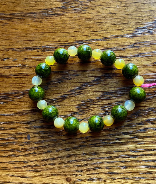 yellow Agate and green Quartz bracelet
