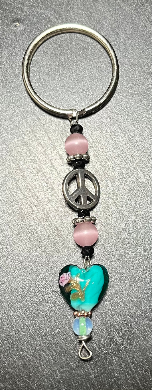 Mixed glass keychain with blue heart