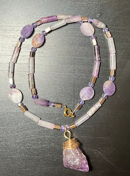 Amethyst, Hematite and Czech crystal one of a kind handmade necklace!