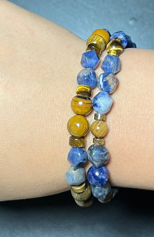 Sodalite & tiger’s eye stone bracelet set
