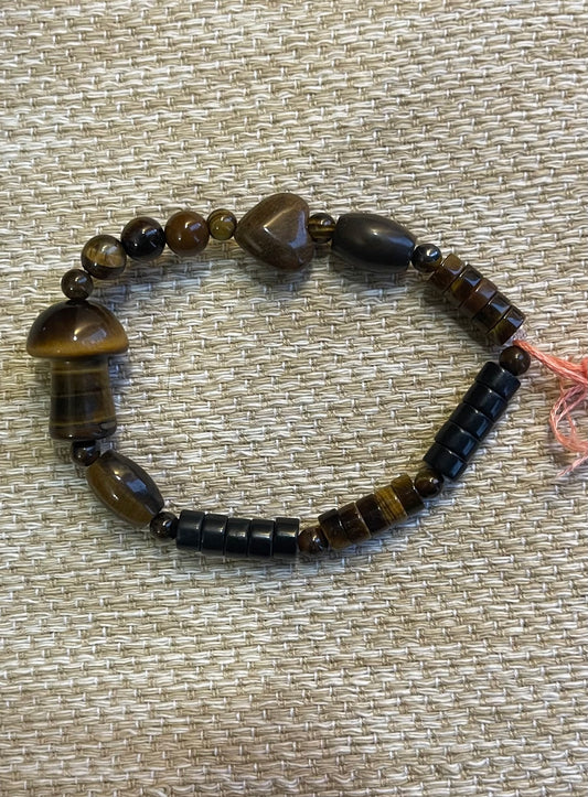 mushroom heart tigers eye bracelet
