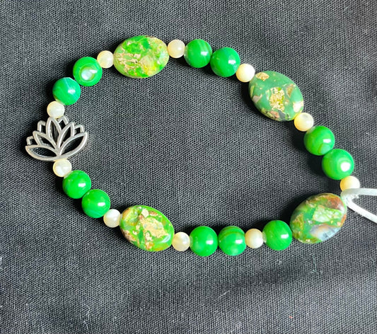 Imperial jasper stone bracelet with lotus flower